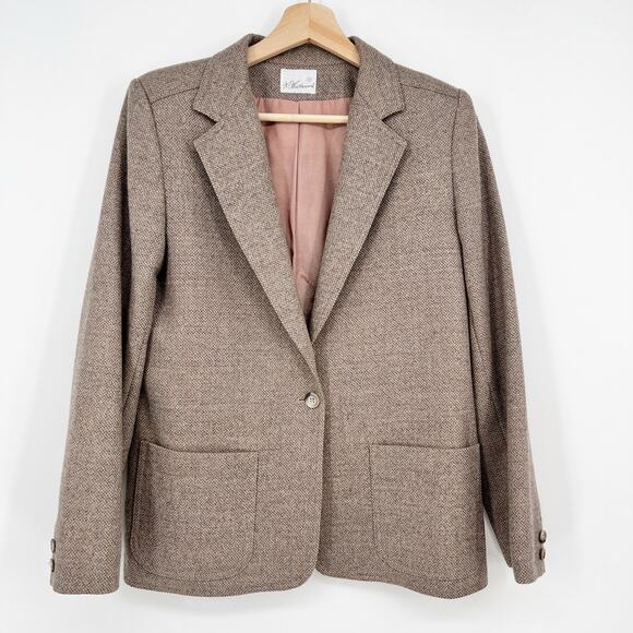 Vtg Nordstrom Weathervane Wool Skirt Suit Women Blazer 10 Skirt 12 Brown Tweed - Picture 2 of 10